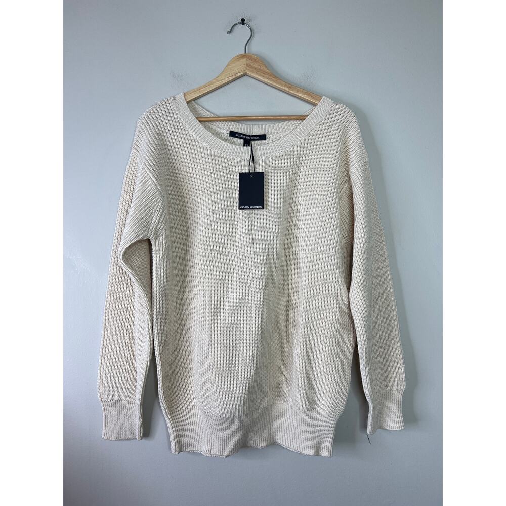 NWT Kathryn McCarron Knitted Long Sleeve Raglan Crew Neck Sweater Cream Size: XS